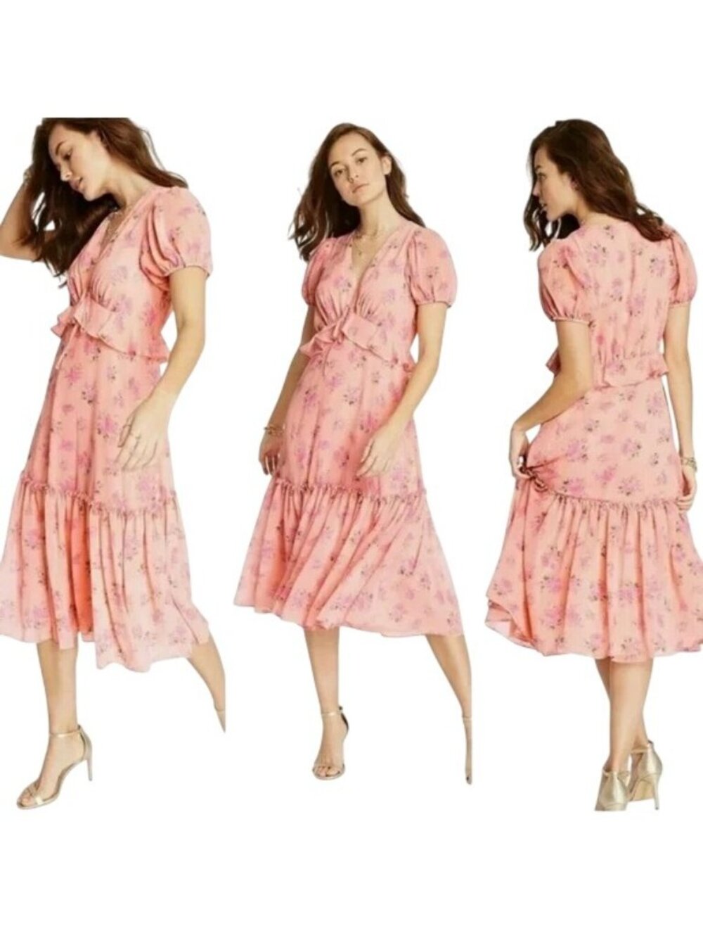LoveShackFancy Pink Fleur Floral Ruffle Midi Dress